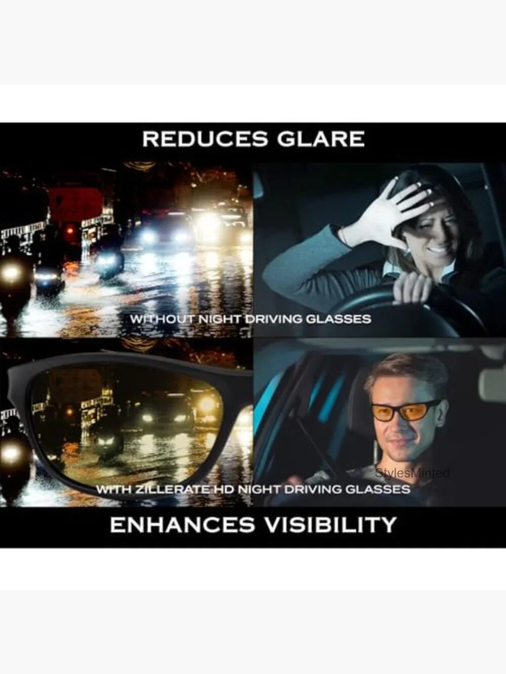 Night Vision Driving Glasses - Anti Glare HD Polarized Yellow Tinted Sunglasses